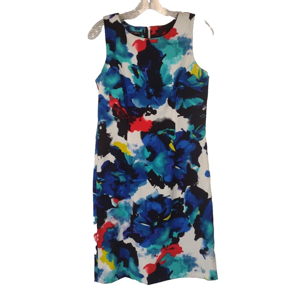 Mario Serrani Italy Womens Size 6 Blue Floral Watercolor Sheath Dress Sleeveless